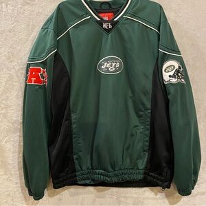New YorkJets Jacket Men’s XL Green Vneck Pullover Embroidered Windbreaker Lined